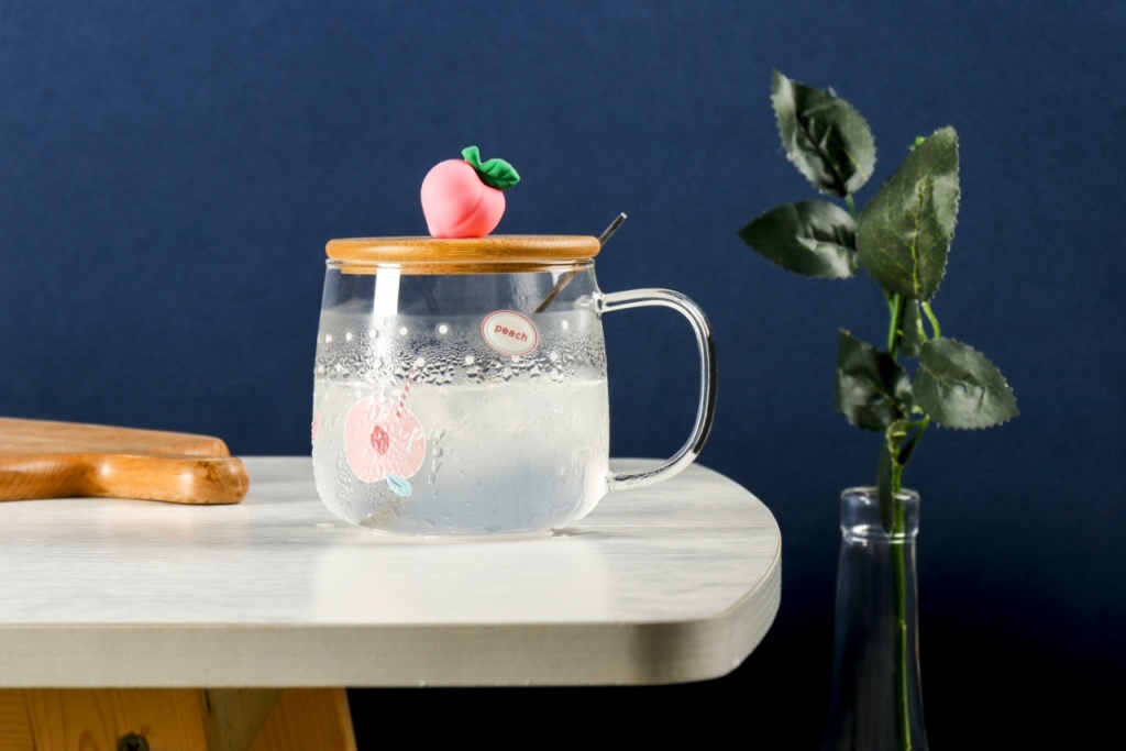 Summer Peach Glass Cup Borosilicate Cup Internet Celebrity Live Streaming Hot Gift Cup Teacup Water Cup Cup with Cover Summer Peach Glass Cup Borosilicate Cup Internet Celebrity Live Streaming Hot Gift Cup Teacup Water Cup Cup with Cover