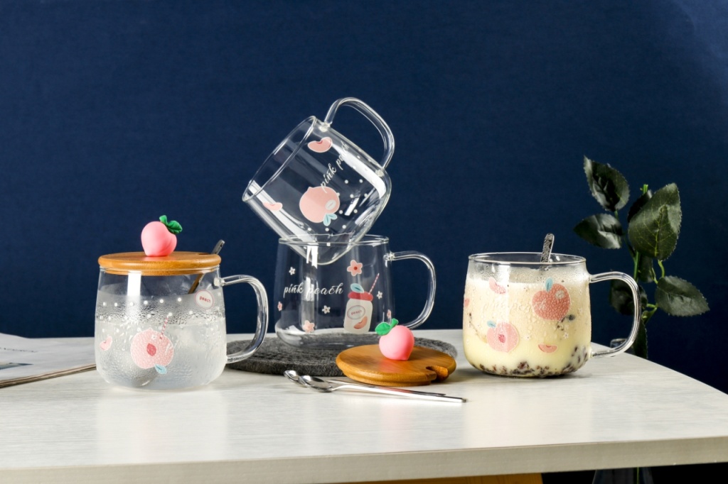 Summer Peach Glass Cup Borosilicate Cup Internet Celebrity Live Streaming Hot Gift Cup Teacup Water Cup Cup with Cover Summer Peach Glass Cup Borosilicate Cup Internet Celebrity Live Streaming Hot Gift Cup Teacup Water Cup Cup with Cover