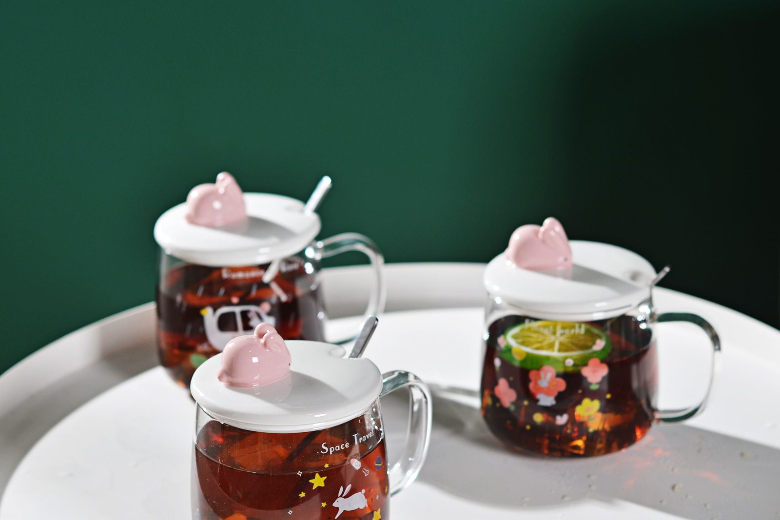 Rabbit Cartoon Borosilicate Glass Cup Household Water Cup Milk Cup with Cover Spoon Glass Customized Wholesale