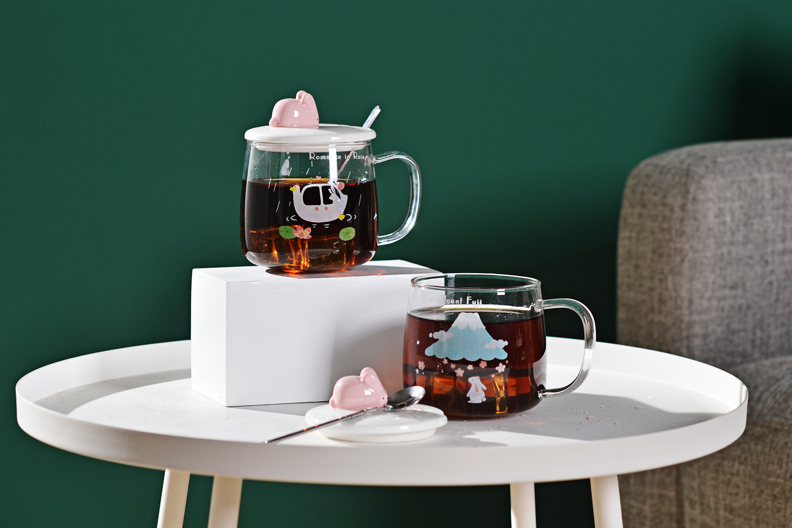 Rabbit Cartoon Borosilicate Glass Cup Household Water Cup Milk Cup with Cover Spoon Glass Customized Wholesale Rabbit Cartoon Borosilicate Glass Cup Household Water Cup Milk Cup with Cover Spoon Glass Customized Wholesale