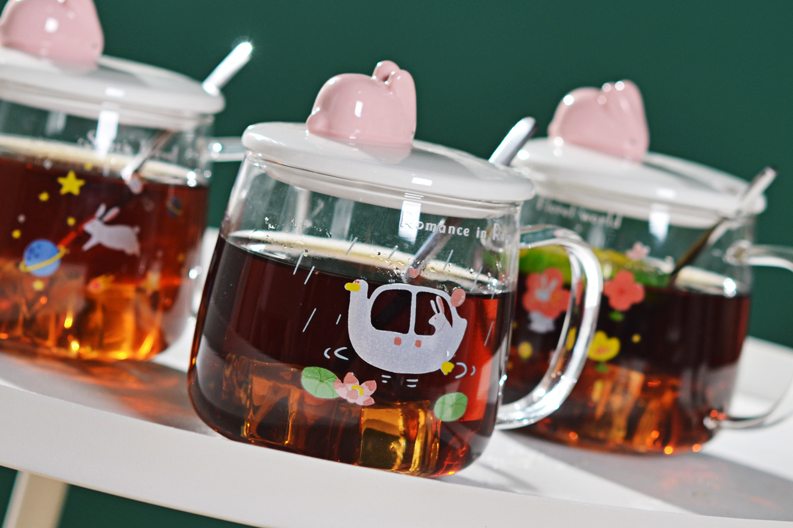 Rabbit Cartoon Borosilicate Glass Cup Household Water Cup Milk Cup with Cover Spoon Glass Customized Wholesale Rabbit Cartoon Borosilicate Glass Cup Household Water Cup Milk Cup with Cover Spoon Glass Customized Wholesale