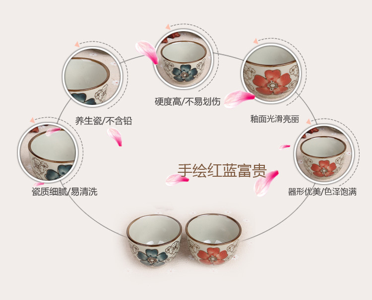Small glass clear glass cup tea set red blue riches cup Small glass clear glass cup tea set red blue riches cup