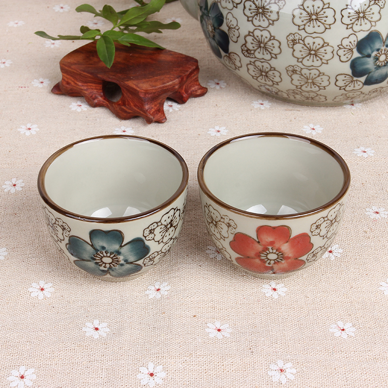Small glass clear glass cup tea set red blue riches cup