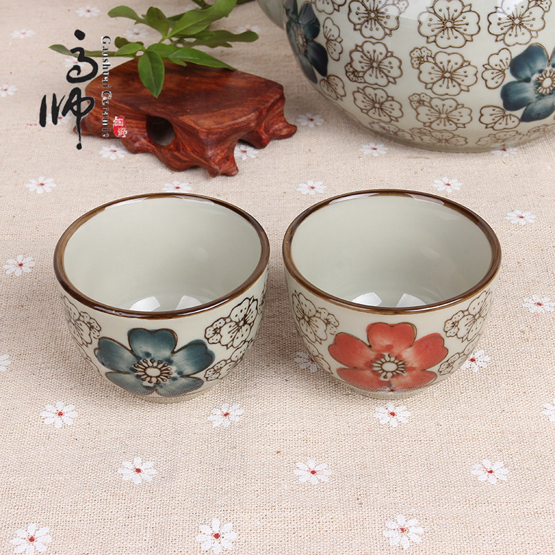 Small glass clear glass cup tea set red blue riches cup Small glass clear glass cup tea set red blue riches cup