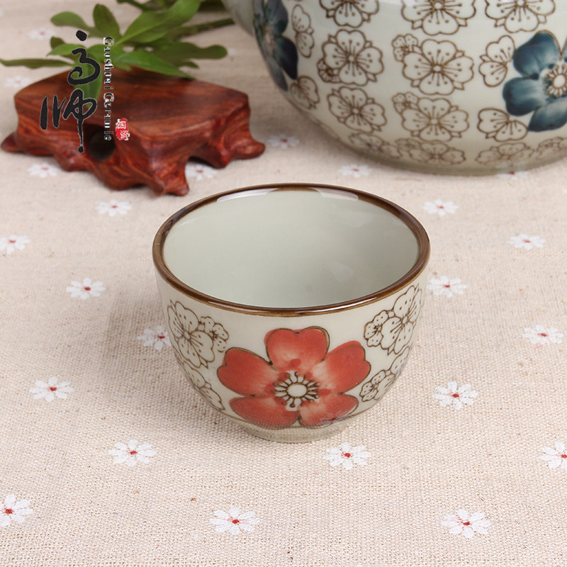 Small glass clear glass cup tea set red blue riches cup Small glass clear glass cup tea set red blue riches cup