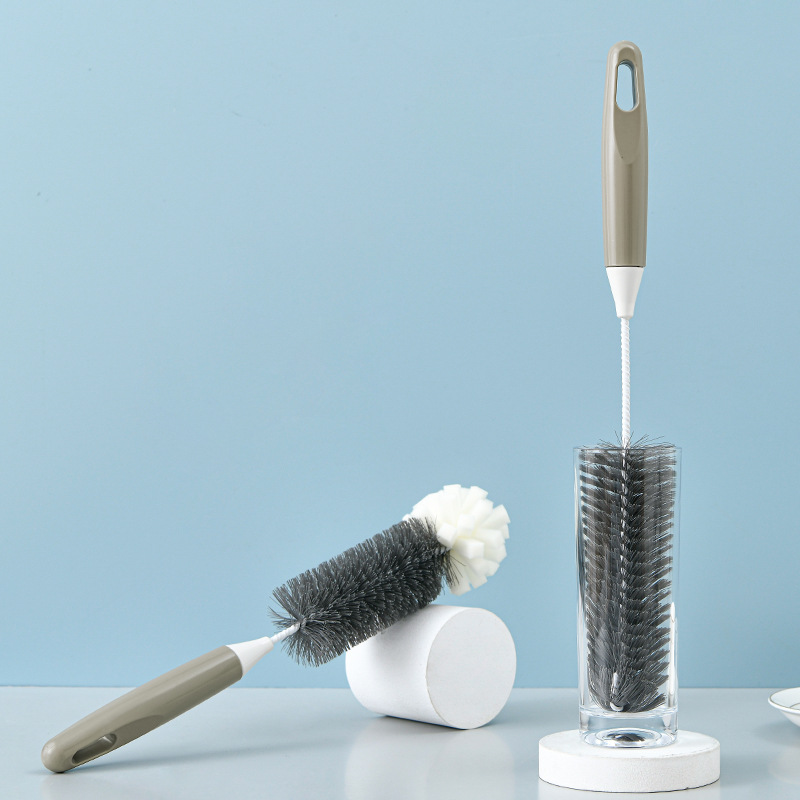 Factory Direct Sales Sponge Cleaning Cup Brush Long Handle Glass Cup Brush Kettle Brush Bending Multifunctional Brush No Dead Angle