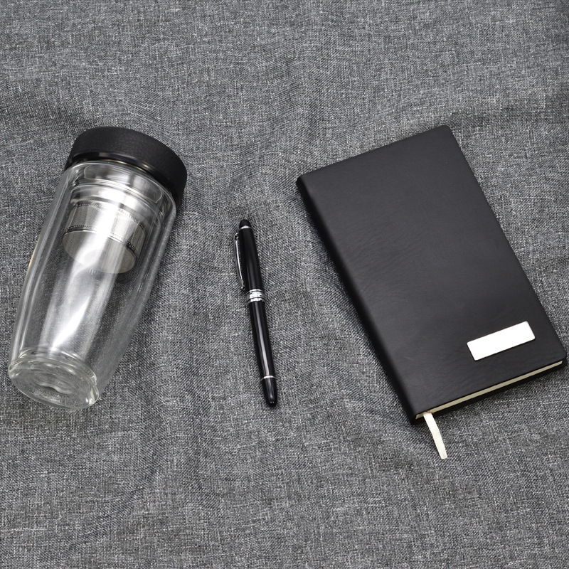 Double-Layer Business Glass Cup Set Business Notebook Gift Signature Pen Opening Anniversary Meeting Souvenir