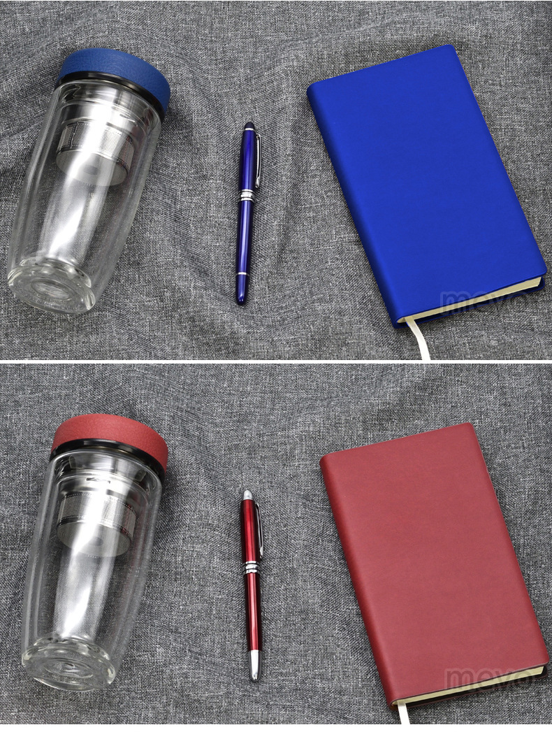 Double-Layer Business Glass Cup Set Business Notebook Gift Signature Pen Opening Anniversary Meeting Souvenir