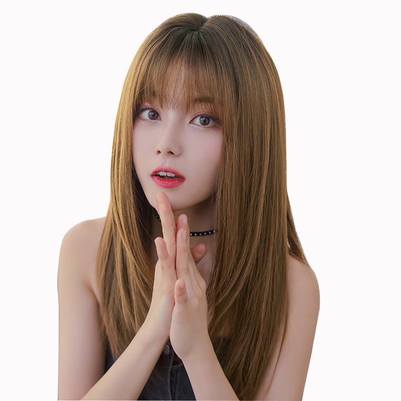 Big Goods Wholesale Women&#039;s Long Hair Realistic Natural Full-Head Wig Long Straight Hair Air Bangs Wig Fluffy Internet Celebrity Hair Cover