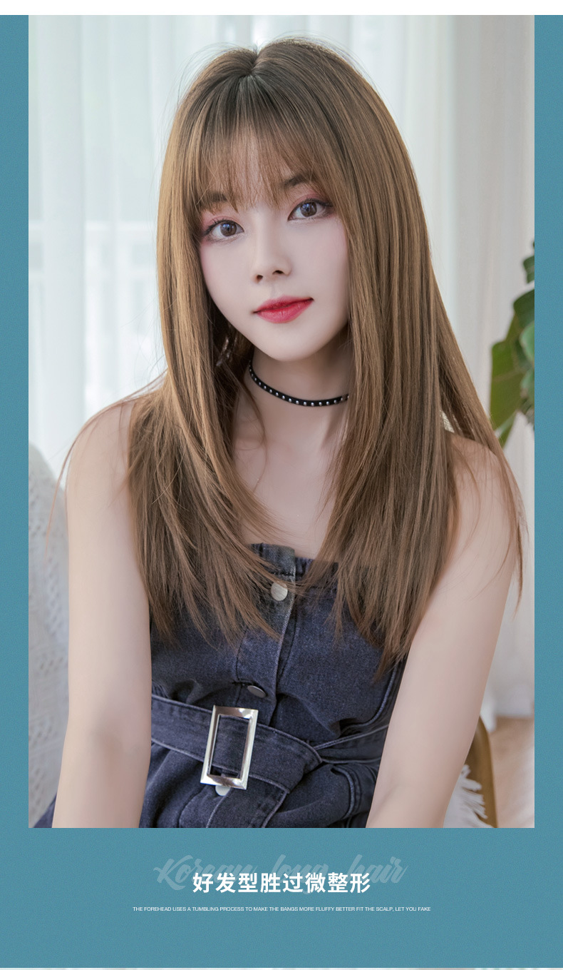 Big Goods Wholesale Women's Long Hair Realistic Natural Full-Head Wig Long Straight Hair Air Bangs Wig Fluffy Internet Celebrity Hair Cover Big Goods Wholesale Women's Long Hair Realistic Natural Full-Head Wig Long Straight Hair Air Bangs Wig Fluffy Internet Celebrity Hair Cover