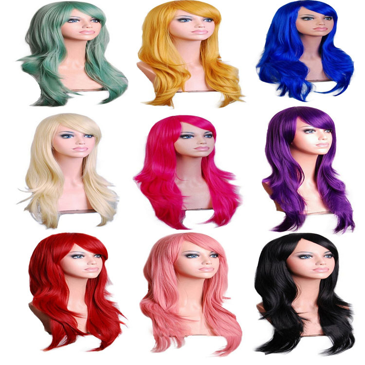 AliExpress Cos Anime Wig European and American Foreign Trade Wig70cm Long Curly Hair Cosplay Color Stage Headgear