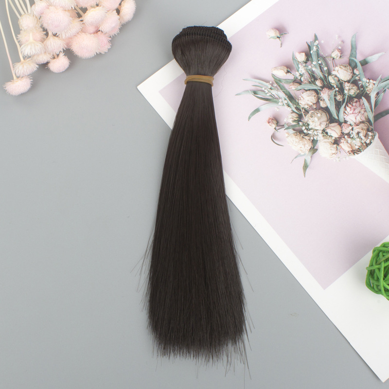 New BJD SD Porcelain Doll High-Temperature Fiber Wig Straight Hair Keer Multi-Color Thickened Basic Color 15cm