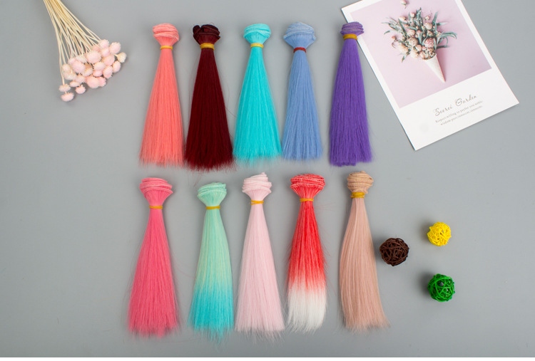 New BJD SD Porcelain Doll High-Temperature Fiber Wig Straight Hair Keer Multi-Color Thickened Basic Color 15cm