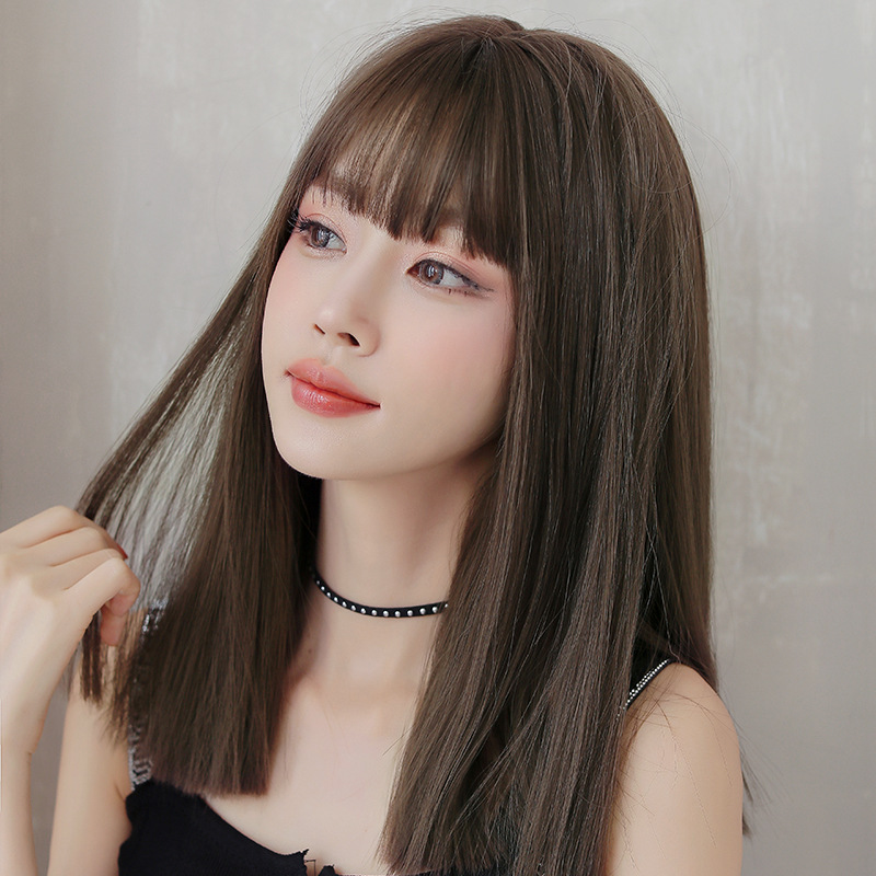 Wig Women&#039;s Long Hair Air Bangs Black Long Straight Invisible Simulation Wig Sheath Natural Long Straight Hair Full-Head Wig Wholesale