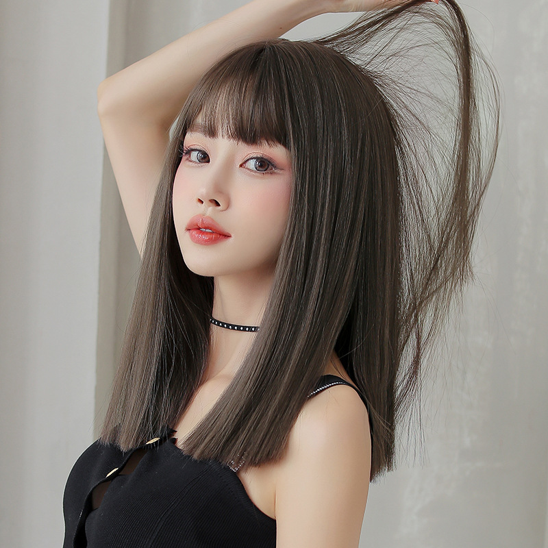 Wig Women&#039;s Long Hair Air Bangs Black Long Straight Invisible Simulation Wig Sheath Natural Long Straight Hair Full-Head Wig Wholesale