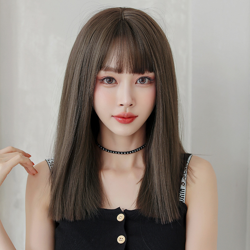 Wig Women&#039;s Long Hair Air Bangs Black Long Straight Invisible Simulation Wig Sheath Natural Long Straight Hair Full-Head Wig Wholesale