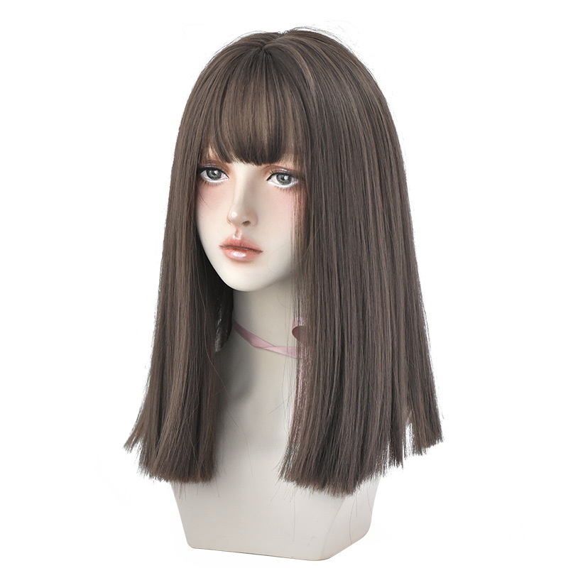 Wig Women&#039;s Long Hair Air Bangs Black Long Straight Invisible Simulation Wig Sheath Natural Long Straight Hair Full-Head Wig Wholesale