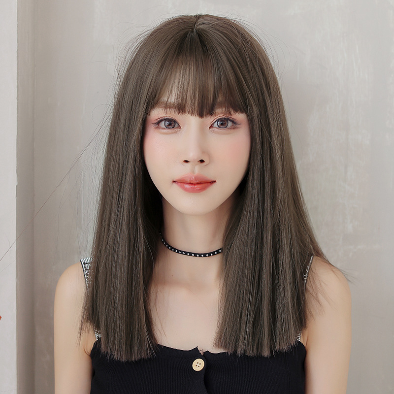 Wig Women&#039;s Long Hair Air Bangs Black Long Straight Invisible Simulation Wig Sheath Natural Long Straight Hair Full-Head Wig Wholesale