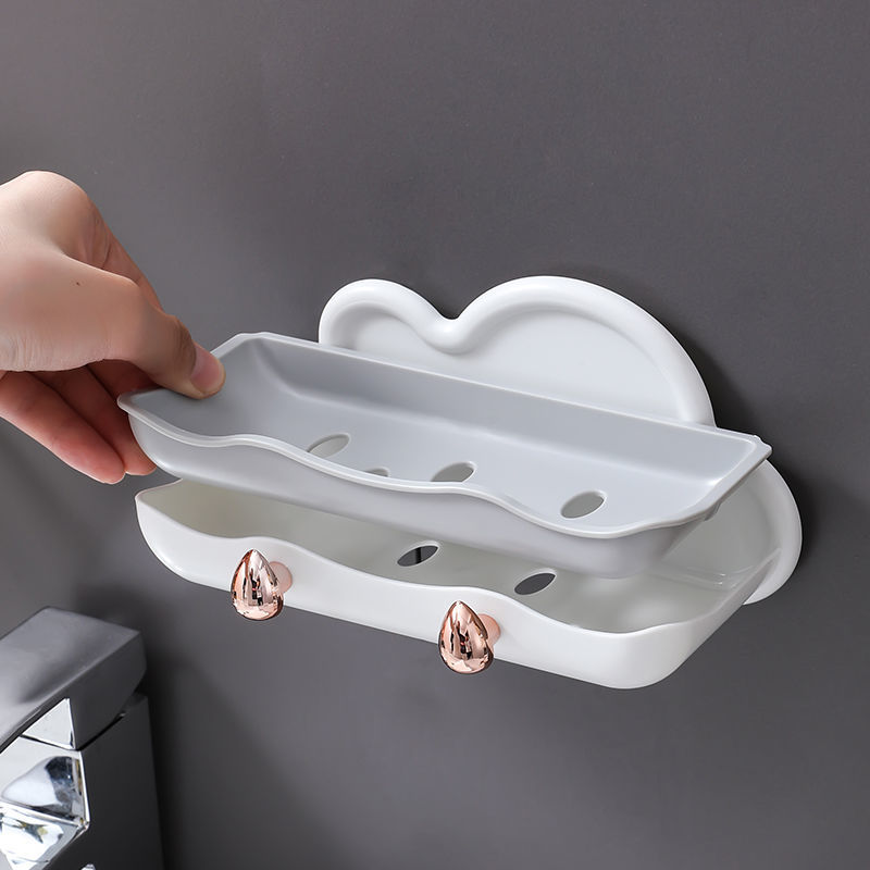 Cloud Soap Dish Hook Punch-Free Bathroom Double-Layer Draining Soap Holder Bathroom Wall-Mounted Soap Rack