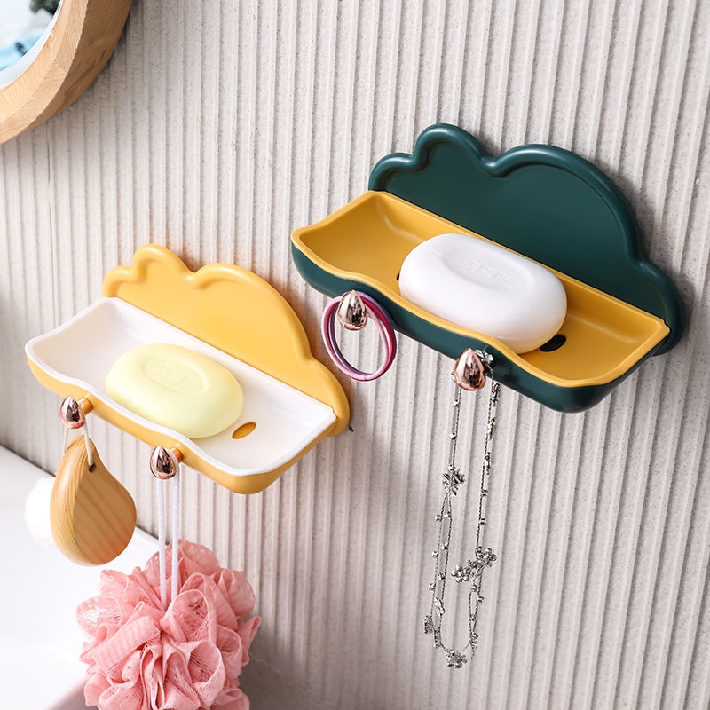 Cloud Soap Dish Hook Punch-Free Bathroom Double-Layer Draining Soap Holder Bathroom Wall-Mounted Soap Rack