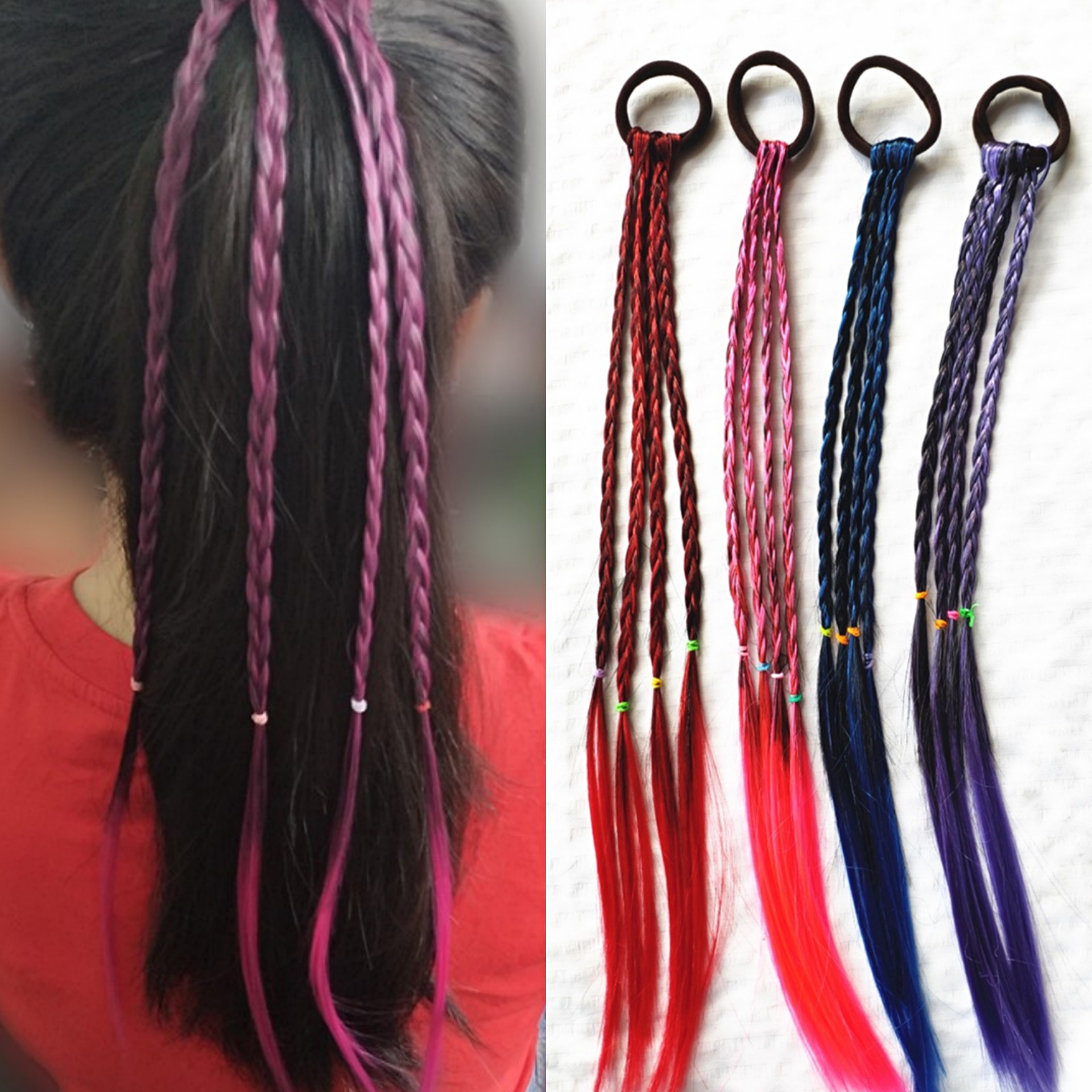 In Stock Wholesale Children&#039;s Hair Accessories Baby Gradient Braid Wig Stage Performance Color Ponytail Braid Hair Ring Headdress