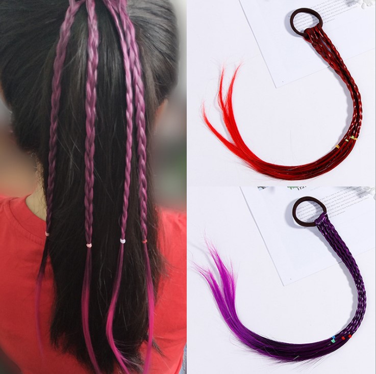 In Stock Wholesale Children's Hair Accessories Baby Gradient Braid Wig Stage Performance Color Ponytail Braid Hair Ring Headdress