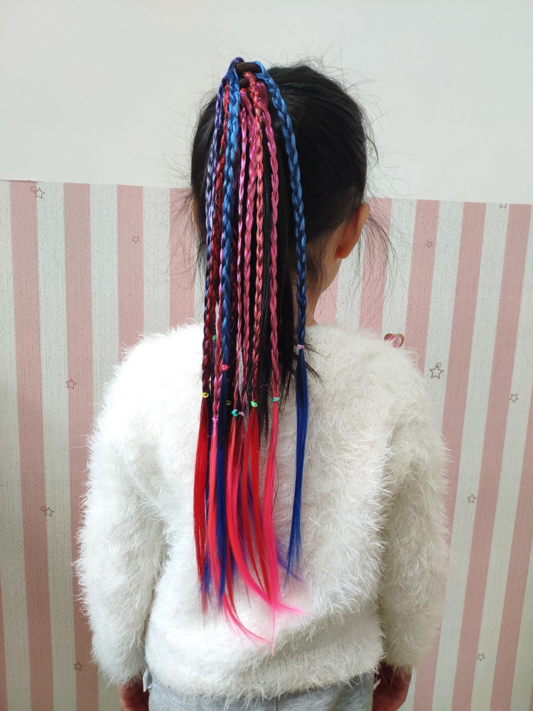 In Stock Wholesale Children's Hair Accessories Baby Gradient Braid Wig Stage Performance Color Ponytail Braid Hair Ring Headdress