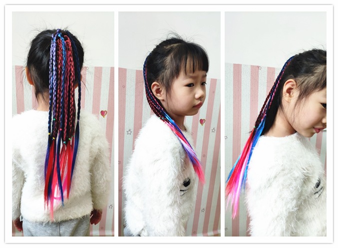 In Stock Wholesale Children's Hair Accessories Baby Gradient Braid Wig Stage Performance Color Ponytail Braid Hair Ring Headdress