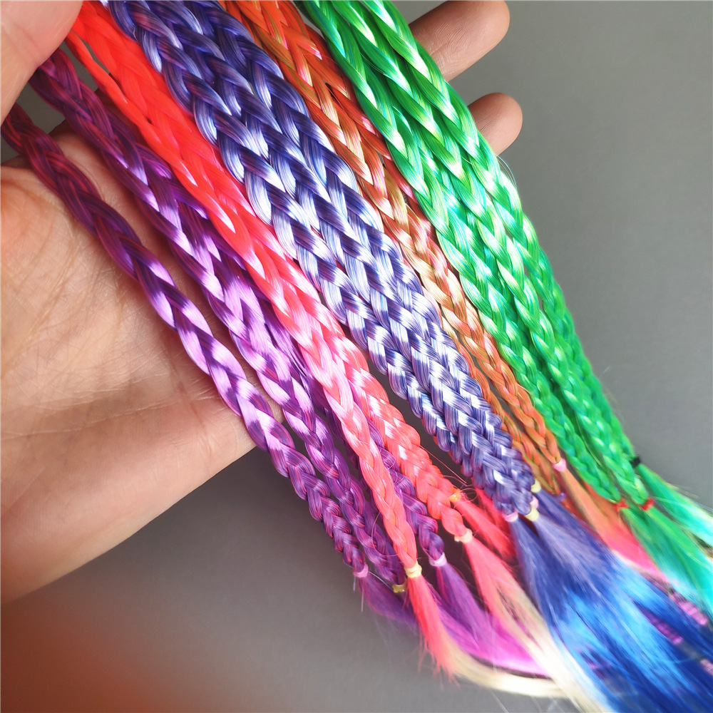 In Stock Wholesale Children's Hair Accessories Baby Gradient Braid Wig Stage Performance Color Ponytail Braid Hair Ring Headdress