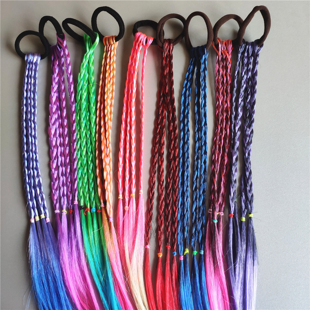 In Stock Wholesale Children's Hair Accessories Baby Gradient Braid Wig Stage Performance Color Ponytail Braid Hair Ring Headdress