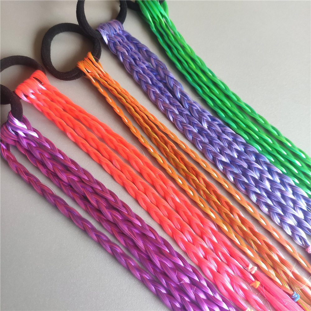 In Stock Wholesale Children's Hair Accessories Baby Gradient Braid Wig Stage Performance Color Ponytail Braid Hair Ring Headdress