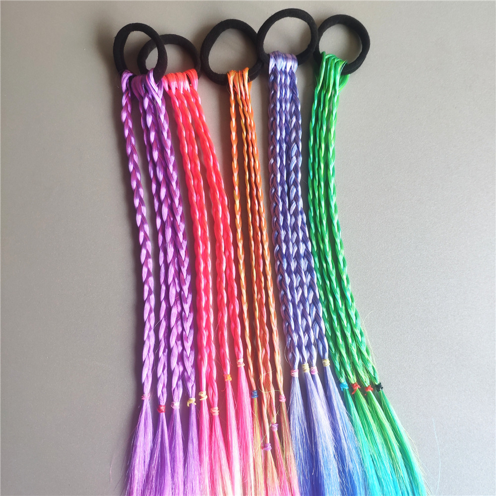In Stock Wholesale Children's Hair Accessories Baby Gradient Braid Wig Stage Performance Color Ponytail Braid Hair Ring Headdress