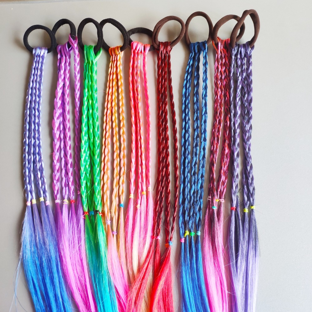 In Stock Wholesale Children's Hair Accessories Baby Gradient Braid Wig Stage Performance Color Ponytail Braid Hair Ring Headdress
