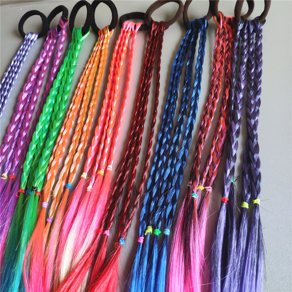 In Stock Wholesale Children's Hair Accessories Baby Gradient Braid Wig Stage Performance Color Ponytail Braid Hair Ring Headdress