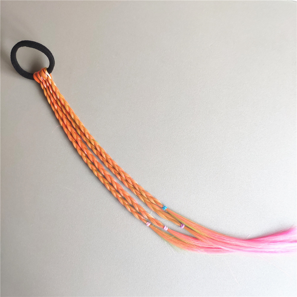 In Stock Wholesale Children's Hair Accessories Baby Gradient Braid Wig Stage Performance Color Ponytail Braid Hair Ring Headdress