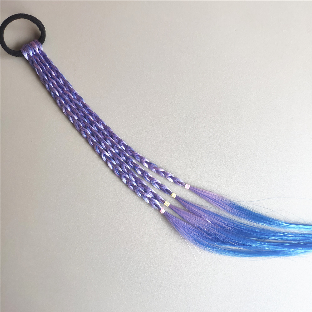 In Stock Wholesale Children's Hair Accessories Baby Gradient Braid Wig Stage Performance Color Ponytail Braid Hair Ring Headdress