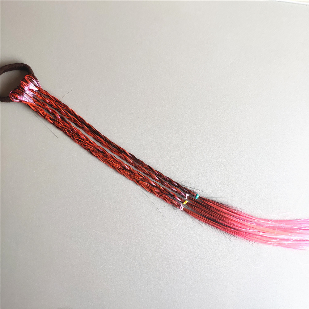 In Stock Wholesale Children's Hair Accessories Baby Gradient Braid Wig Stage Performance Color Ponytail Braid Hair Ring Headdress
