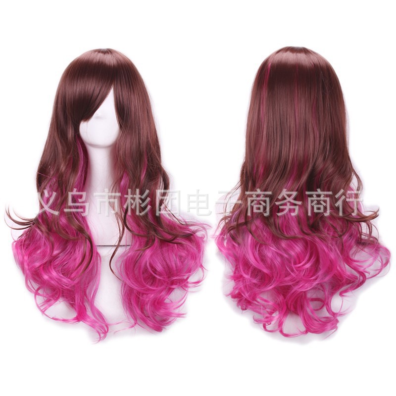 New Gradient Cosplay Anime Wig Cos Harajuku Fengcai Color Women's Long Curly Hair Head Cover Lolita