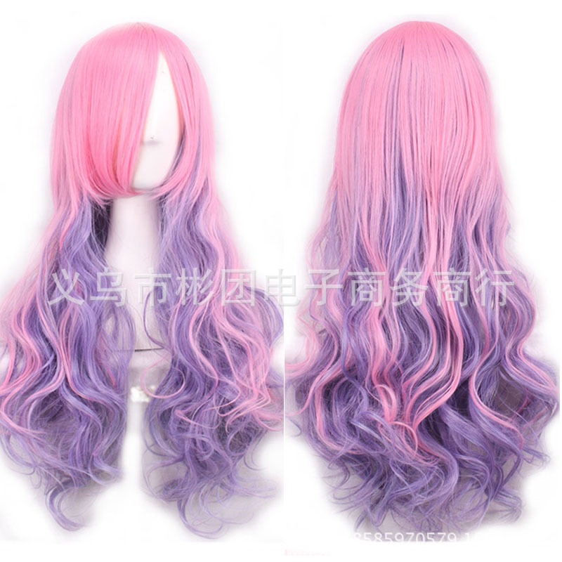 New Gradient Cosplay Anime Wig Cos Harajuku Fengcai Color Women's Long Curly Hair Head Cover Lolita