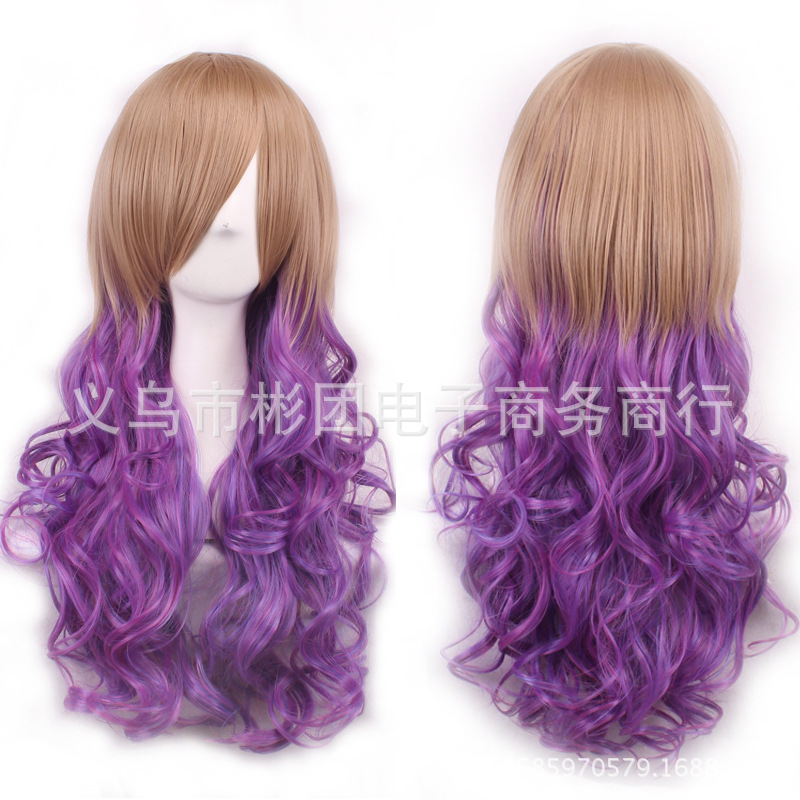 New Gradient Cosplay Anime Wig Cos Harajuku Fengcai Color Women's Long Curly Hair Head Cover Lolita