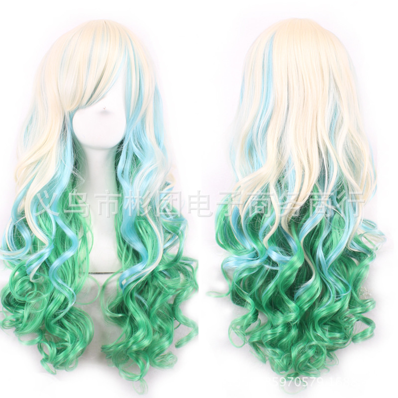 New Gradient Cosplay Anime Wig Cos Harajuku Fengcai Color Women's Long Curly Hair Head Cover Lolita