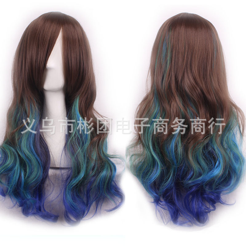 New Gradient Cosplay Anime Wig Cos Harajuku Fengcai Color Women's Long Curly Hair Head Cover Lolita