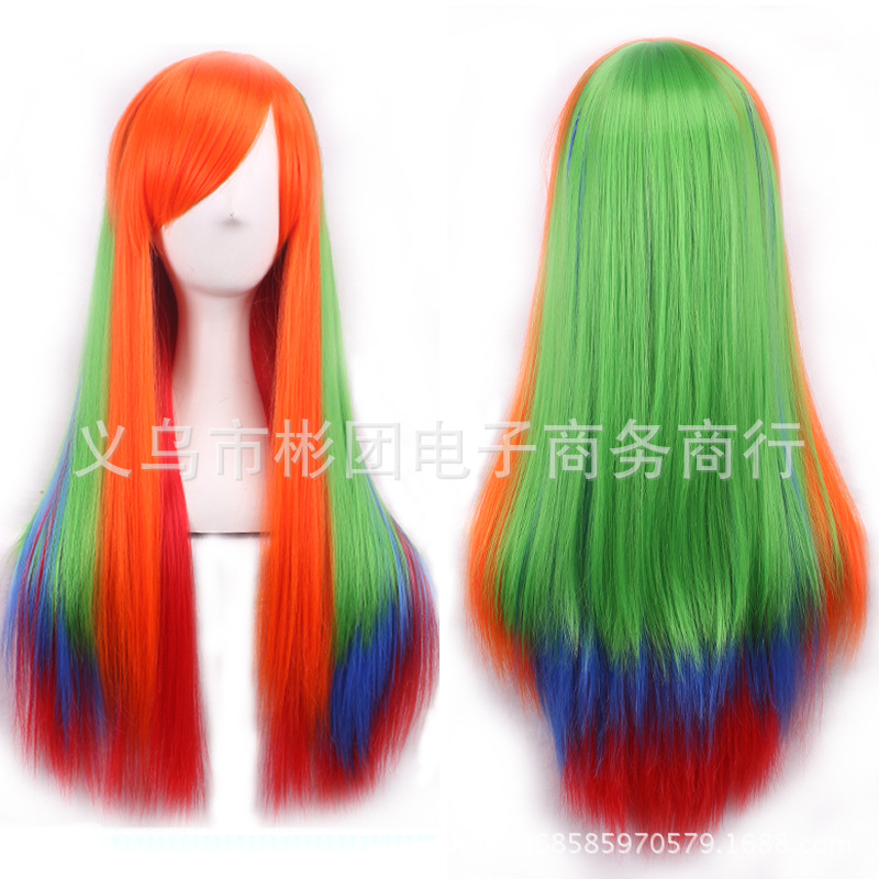 New Gradient Cosplay Anime Wig Cos Harajuku Fengcai Color Women's Long Curly Hair Head Cover Lolita