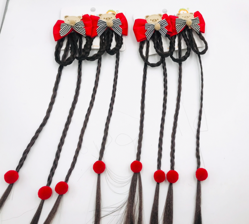 Barrettes Wig Braid Girl Red Chinese Style Bow Children's Han Chinese Costume a Pair of Hairclips New Year Hair Accessories Barrettes Wig Braid Girl Red Chinese Style Bow Children's Han Chinese Costume a Pair of Hairclips New Year Hair Accessories