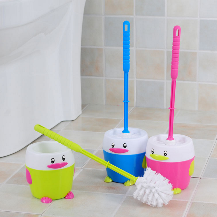 Penguin toilet brush with base set flexible toilet clean brush