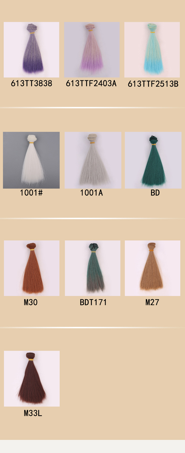 Yuanyang Direct Sales New BJD SD Doll High-Temperature Fiber Wig Straight Hair Kurhn Doll Multi-Color 15cm Hair