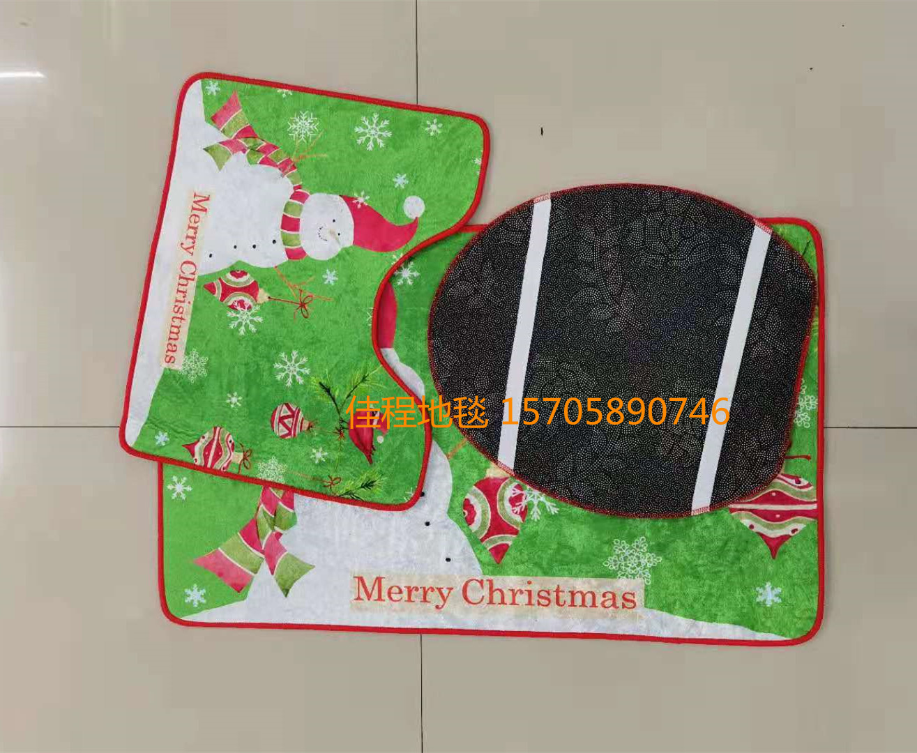 Christmas Mat Shiny Velvet Toilet Three-Piece Floor Mat Christmas Toilet Mat Mat Christmas  Combination  Non-Slip Mat