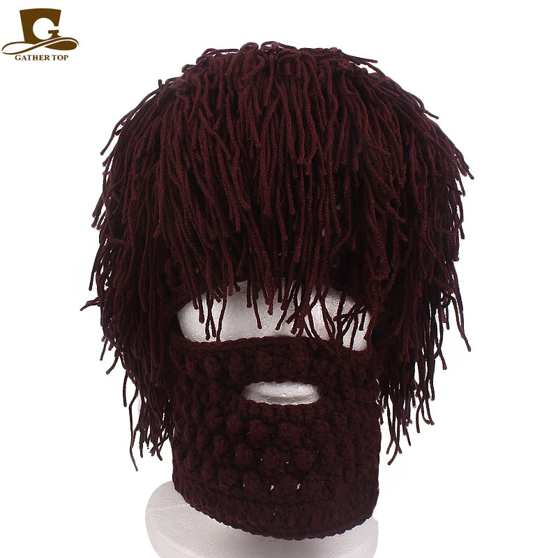 Wool Wig Beard Handmade Crochet Hat Original Savage Beard Carnival Activity Wool Hat