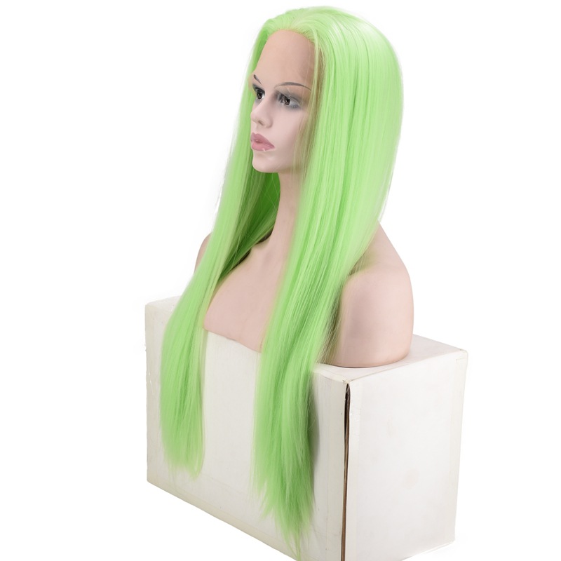 European and American Popular Women's Shawl Long Straight Hair Front Lace Chemical Fiber High-Temperature Fiber Half Hand Crocheting Green Long Straight Hair Wig European and American Popular Women's Shawl Long Straight Hair Front Lace Chemical Fiber High-Temperature Fiber Half Hand Crocheting Green Long Straight Hair Wig