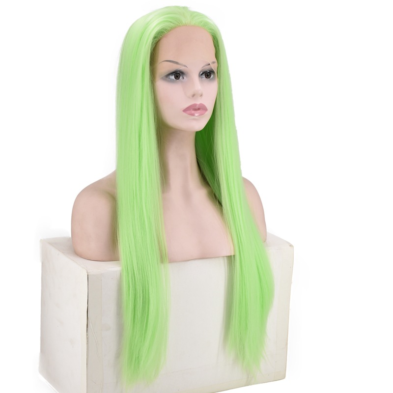 European and American Popular Women's Shawl Long Straight Hair Front Lace Chemical Fiber High-Temperature Fiber Half Hand Crocheting Green Long Straight Hair Wig European and American Popular Women's Shawl Long Straight Hair Front Lace Chemical Fiber High-Temperature Fiber Half Hand Crocheting Green Long Straight Hair Wig